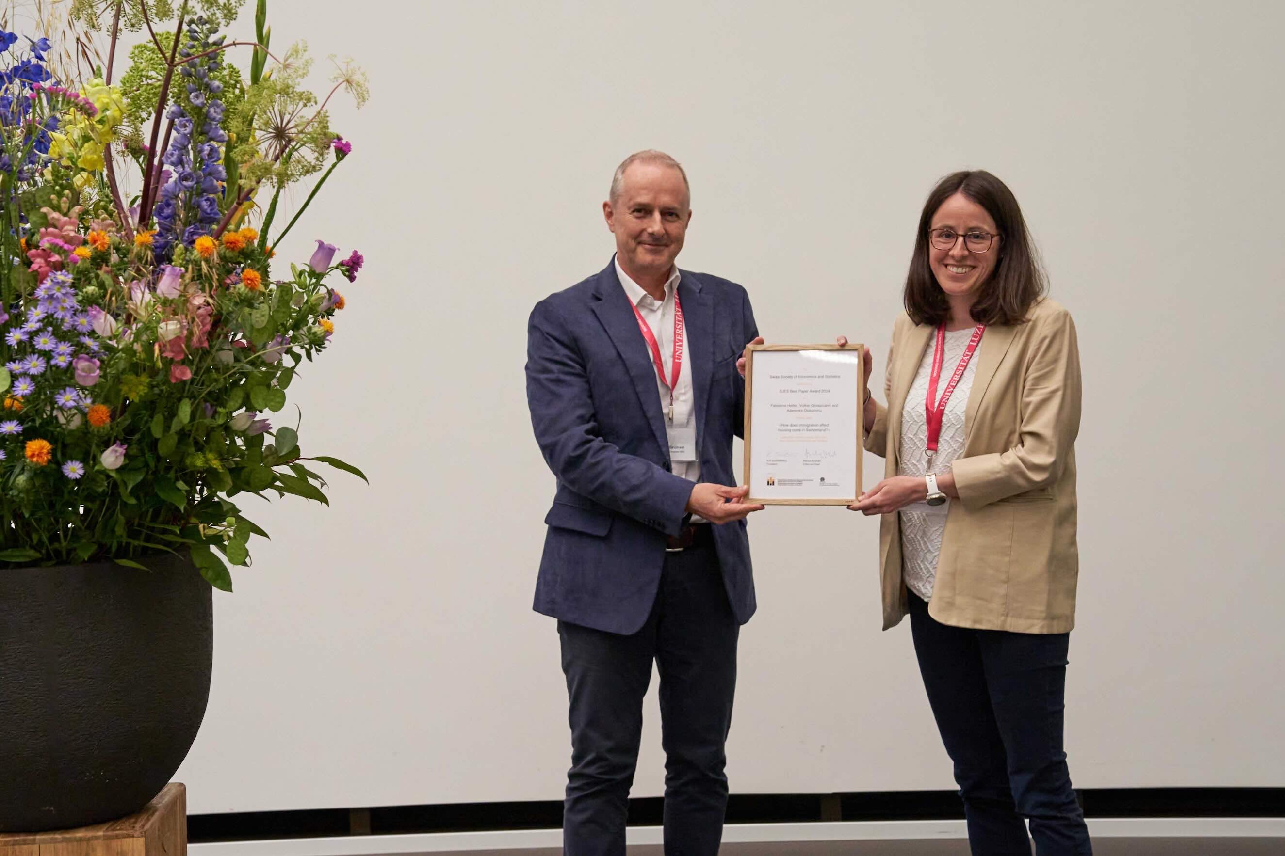 2024 SJES Best Paper Award, Marius Brülhart (editor-in-chief) and Fabienne Helfer